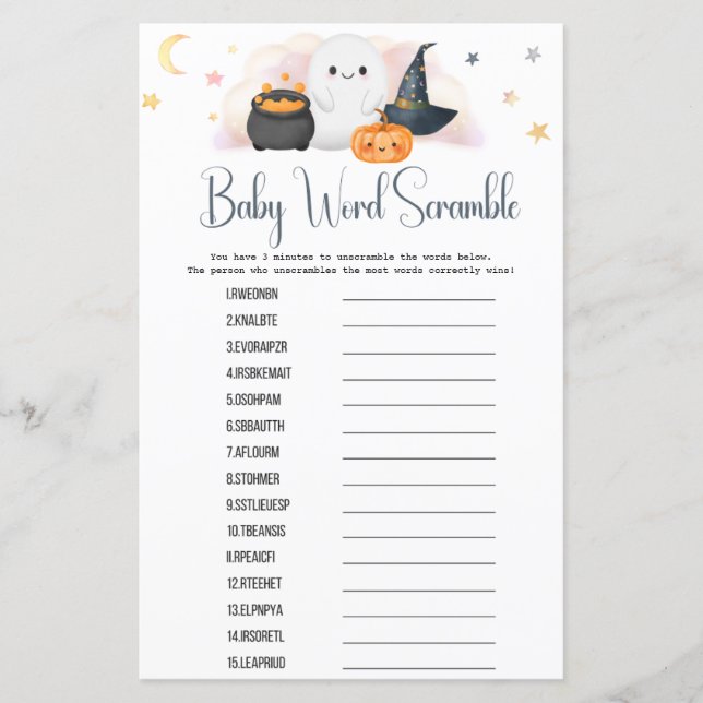 Lámina Halloween Little Boo Word Scramble Shower Game (Anverso)