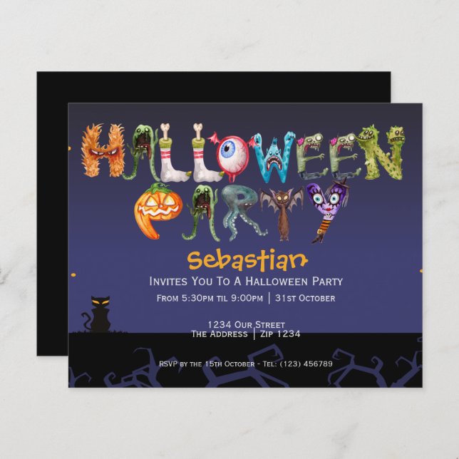 Lámina Halloween Party Fun BUDGET Tipografía espeluznante (Anverso / Reverso)