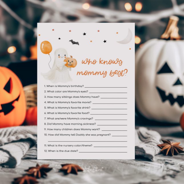 Lámina Halloween Un Pequeño Boo que conoce a mamá mejor j (A Little Boo Baby Shower Who knows Mommy Best Game)