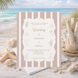Lámina Hand drawn beach ivory taupe wedding invitation