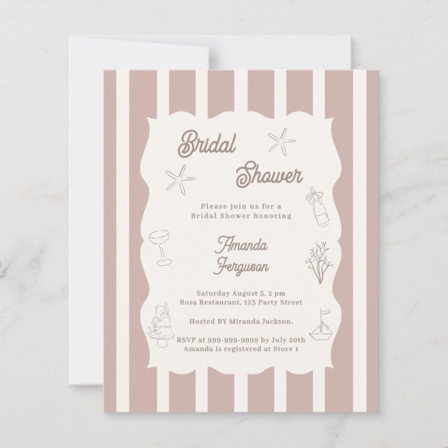 Lámina Hand drawn beach taupe Bridal Shower invitation (Anverso)