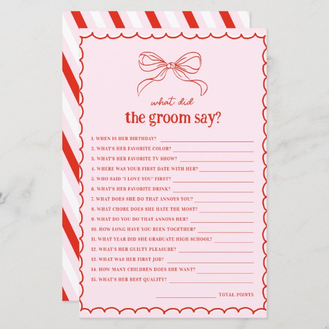 Lámina Hand Drawn Bow Red & Pink What Did the Groom Say (Anverso / Reverso)