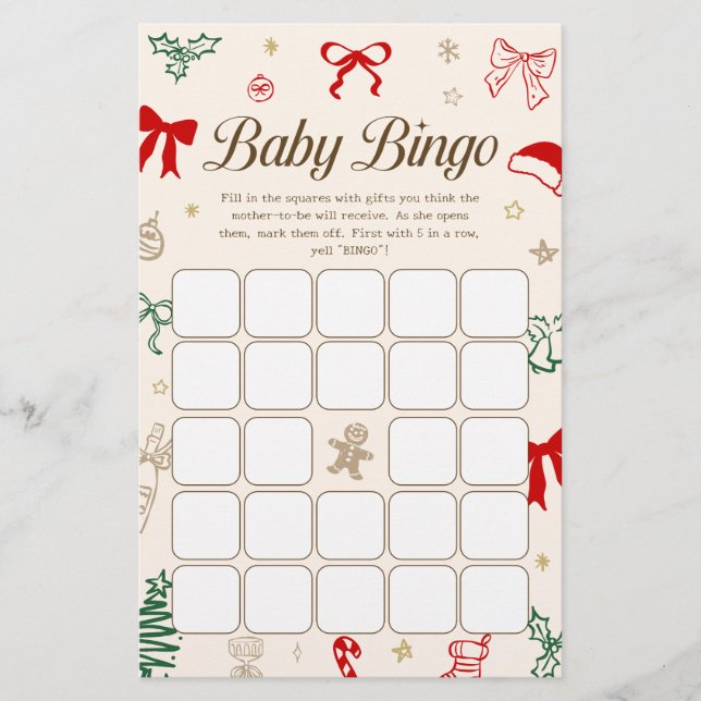Lámina Hand Drawn Christmas Baby Shower Bingo Game (Anverso)