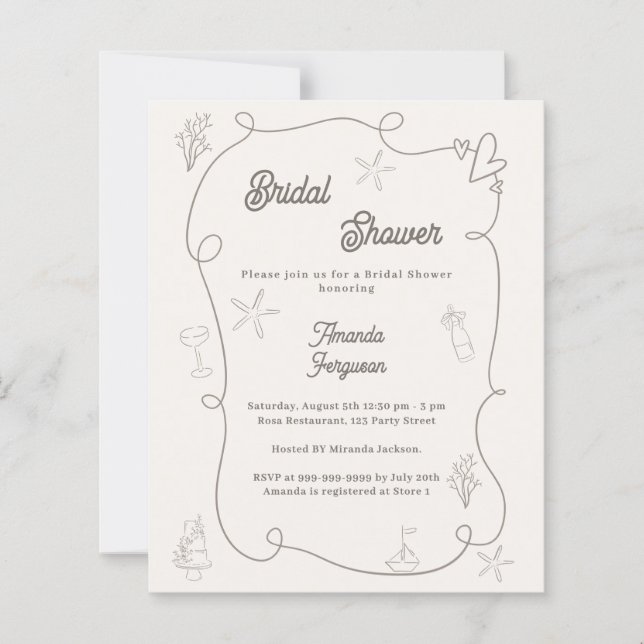 Lámina Hand drawn coastal sand Bridal Shower invitation (Anverso)