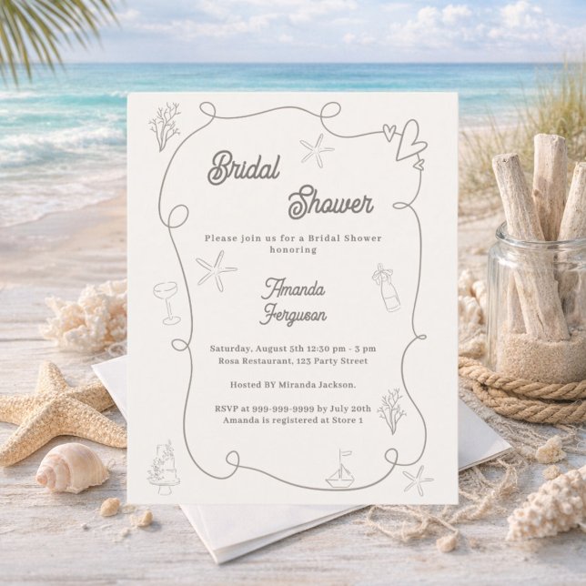 Lámina Hand drawn coastal sand Bridal Shower invitation (Subido por el creador)