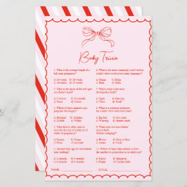 Lámina Hand Drawn Pink Red Baby Trivia Baby Shower Game