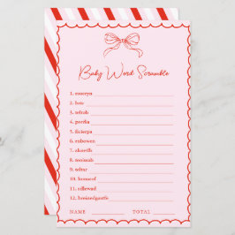 Lámina Hand Drawn Pink Red Word Scramble Baby Shower Game