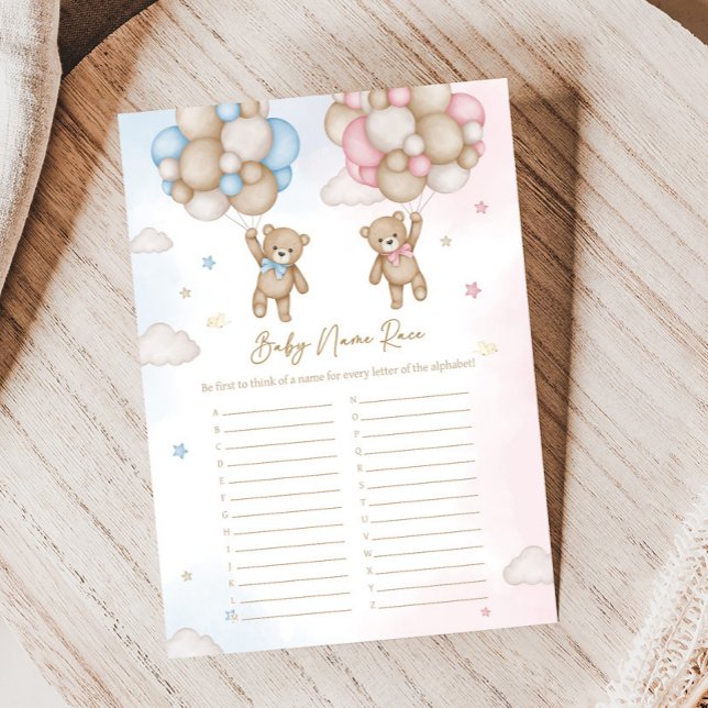 Lámina He or She Bear Gender Reveal Baby Name Race Game (Bear Balloon He or She Gender Reveal Game)