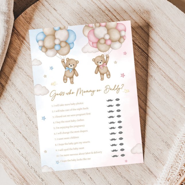 Lámina He or She Bear Gender Reveal Guess Who Game (Bear Balloon He or She Gender Reveal Game)