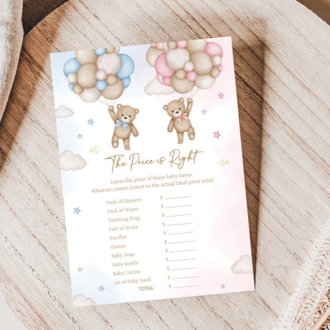 Lámina He or She Bear Gender Reveal Price is Right Game (Bear Balloon He or She Gender Reveal Game)