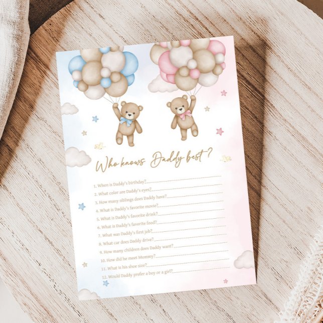 Lámina He or She Bear Gender Reveal Who knows Game (Bear Balloon He or She Gender Reveal Game)