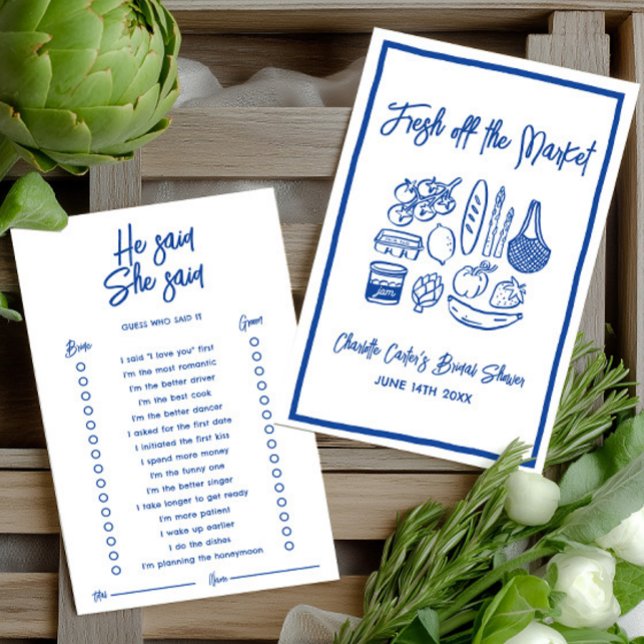 Lámina He Said She Said Blue Bridal Shower Game (He Said She Said Blue Bridal Shower Game)