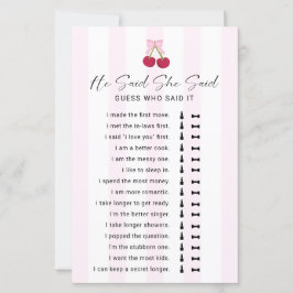 Lámina He Said She Said Bridal Shower Game Coquette