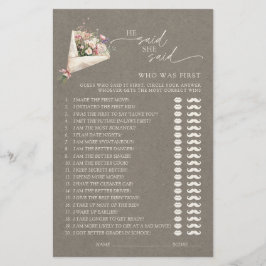 Lámina He Said She Said Chic Floral Bridal Shower Game