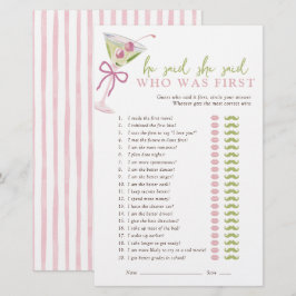 Lámina He Said She Said Chic Martini Bridal Game