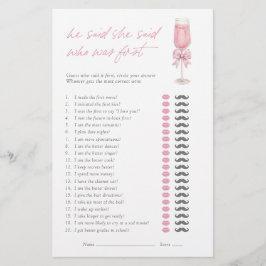 Lámina He Said She Said Pink Bow Champagne Bridal Game