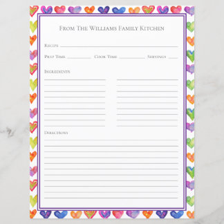 Lámina Hearts Rainbow White Recipe Paper Sheet