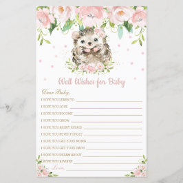 Lámina Hedgehog Pink Floral Well Wiers for Baby Card