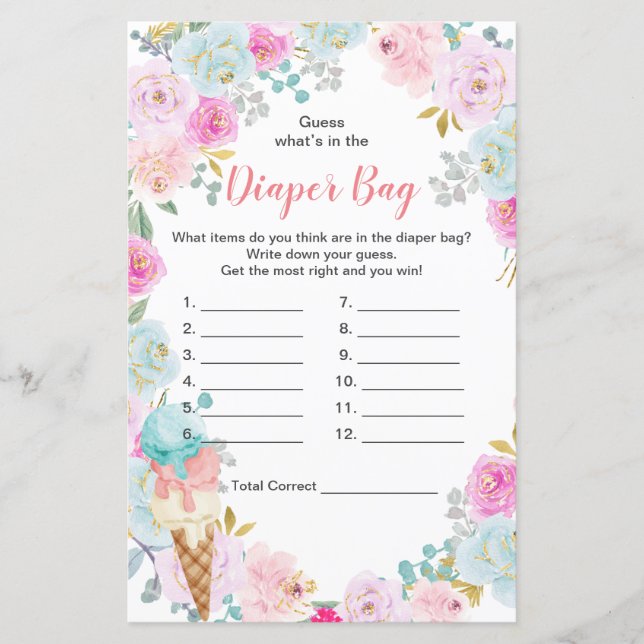 Lámina helado pastel adivina qué hay en la bolsa de pañal (Anverso)