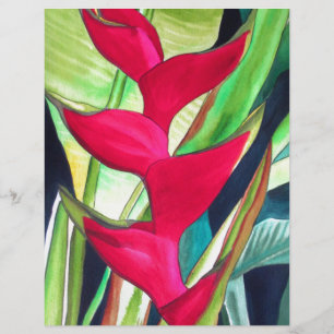 Lámina Heliconia Lobster Claw flor de acuarcolía tropical