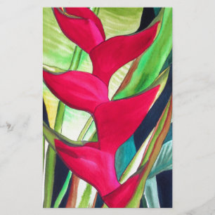 Lámina Heliconia Lobster Claw flor de acuarcolía tropical