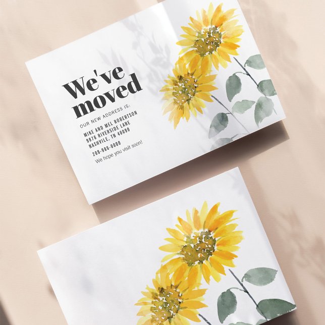 Lámina Hemos movido la Invitación giratoria del girasol (Sunflower Watercolor Floral Moving Announcement)