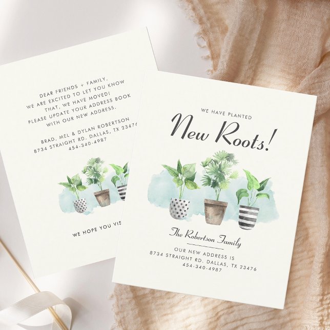 Lámina Hemos plantado nuevas raíces de Invitación en movi (Change of Address Potted Plants Moving Announcement Budget Card)