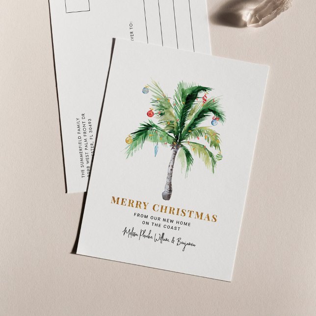 Lámina Hemos trasladado Invitación de mudanza de Navidade (Merry Christmas Coastal Holidays Moving Announcement)