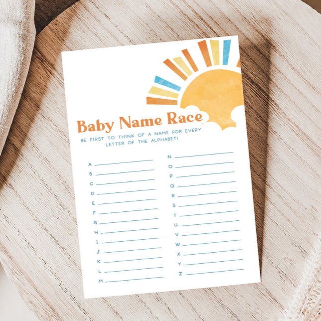 Lámina Here Comes the Son Baby Shower Baby Name Race Game (Here Comes the Sun Baby Shower Game)