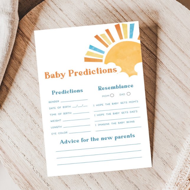 Lámina Here Comes the Son Baby Shower Predictions Game (Here Comes the Sun Baby Shower Game)