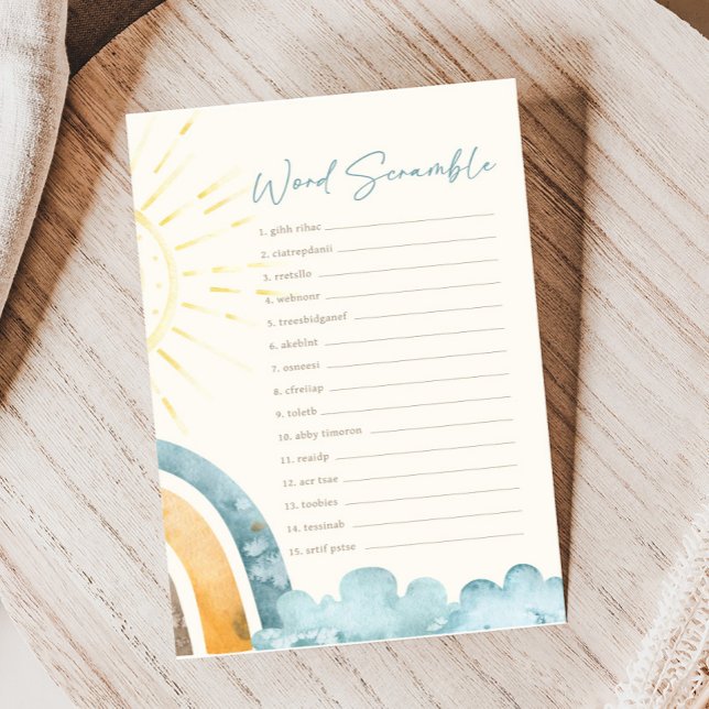 Lámina Here Comes The Son Baby Shower Word Scramble Game (Here Comes the Son Baby Shower Game)