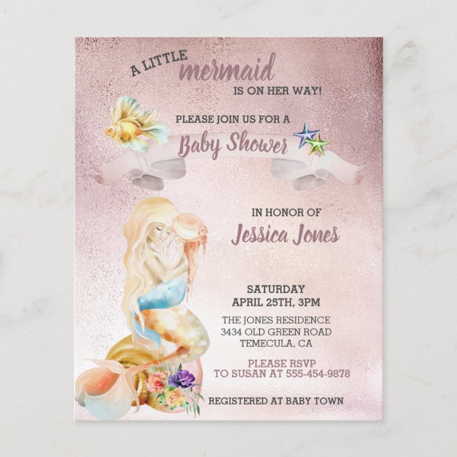Lámina Hermosa invitación a Baby Shower de la sirena de o (Anverso)