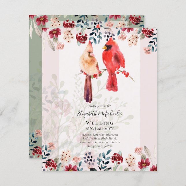 Lámina Hermosa invitación de matrimonio para aves CARDINA (Anverso / Reverso)
