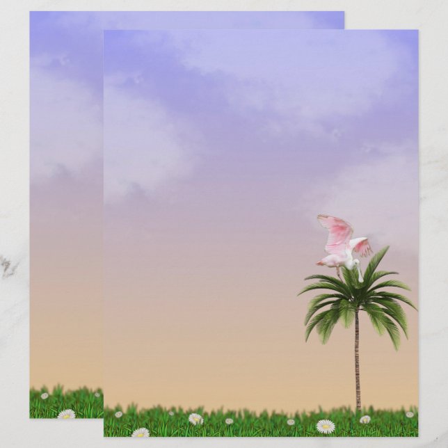 Lámina Hermosa Stationery Roseate Spoonbill (Anverso / Reverso)