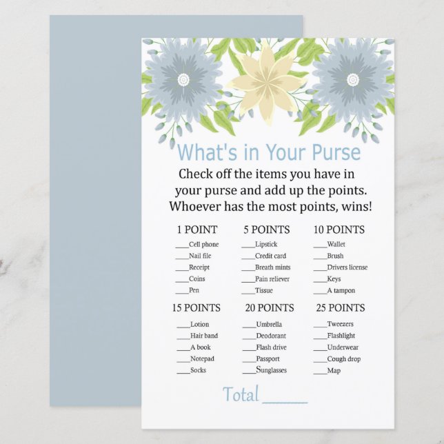 Lámina Hermosas flores Qué hay en tu juego de bolso (Anverso / Reverso)