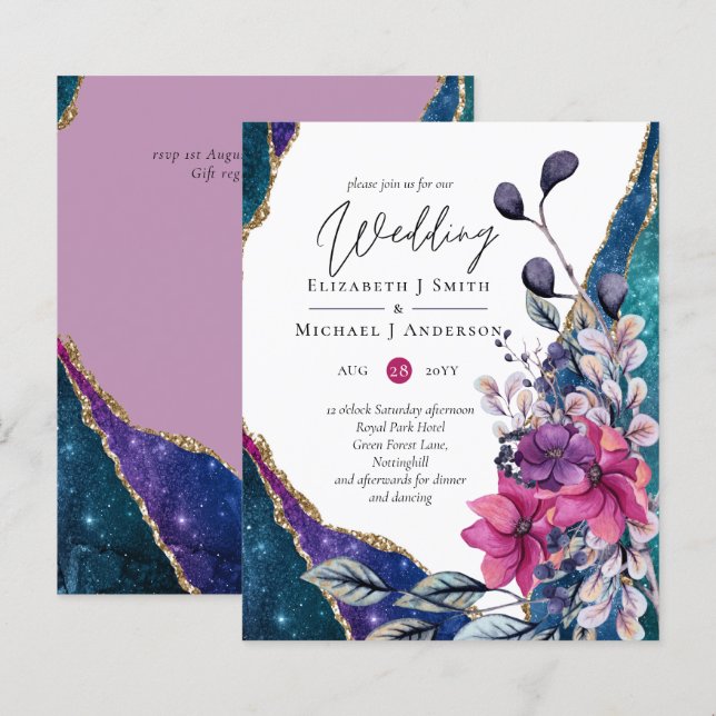 Lámina Hermoso Boda de Agato Floral Violeta de Presupuest (Anverso / Reverso)