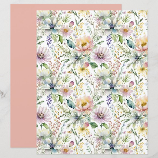 Lámina Hermoso patrón floral pastel (Anverso / Reverso)