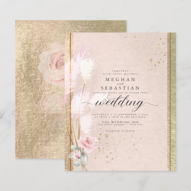 Lámina Hermoso presupuesto Rubor Rosegold Pampas Grass (Anverso / Reverso)