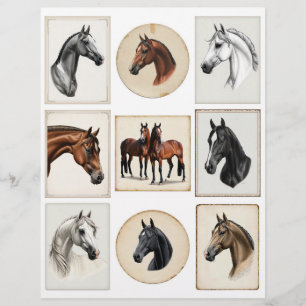 Lámina Hermosos Ilustraciones de caballos para la papeler