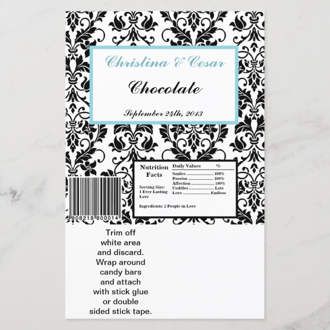 Lámina Hershey's Large Bar Wrapper Black Damask Baby Blue (Anverso)