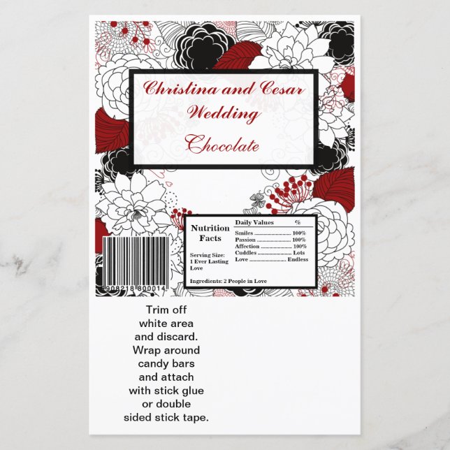 Lámina Hershey's Large Bar Wrapper Black Flowers Red Leav (Anverso)
