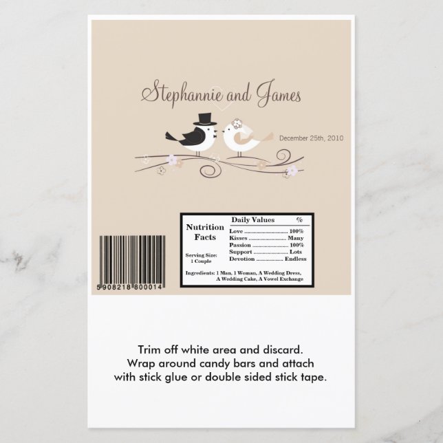 Lámina Hershey's Large Bar Wrapper Boda Birds Bride (Anverso)