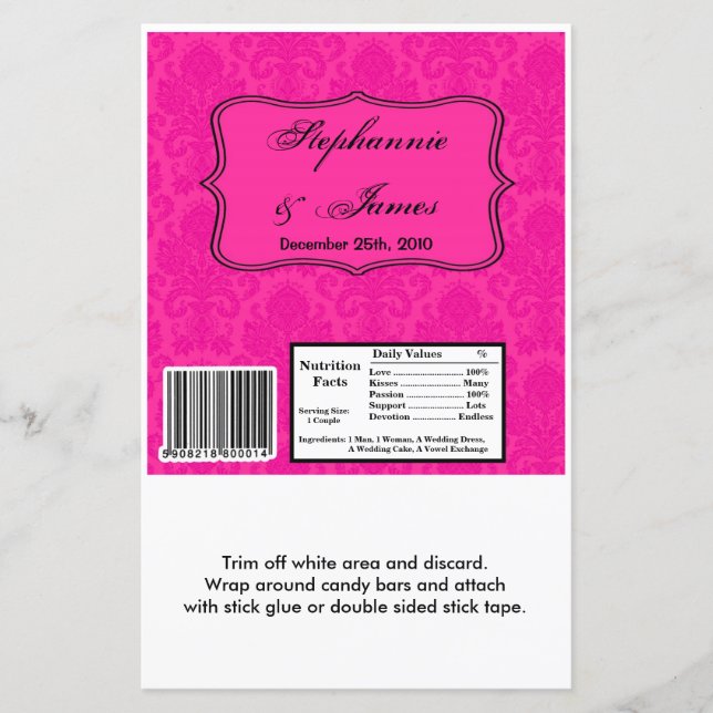 Lámina Hershey's Large Bar Wrapper Hot Pink Damask Lace (Anverso)