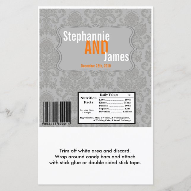 Lámina Hershey's Large Bar Wrapper Modern Gray Damask Lac (Anverso)