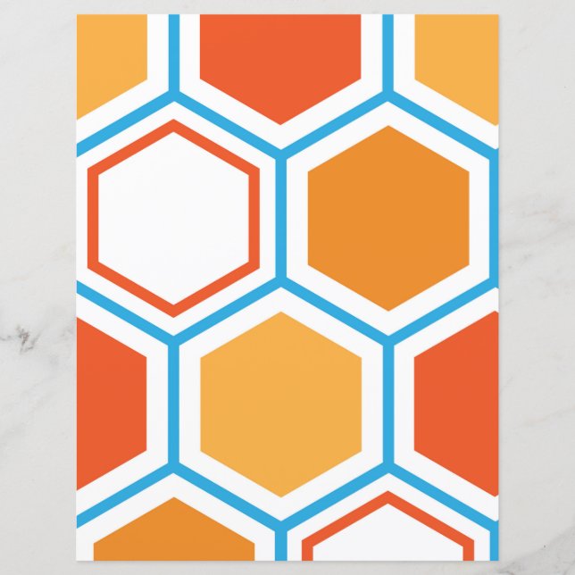 Lámina Hexagón en naranja, azul y blanco (Anverso)