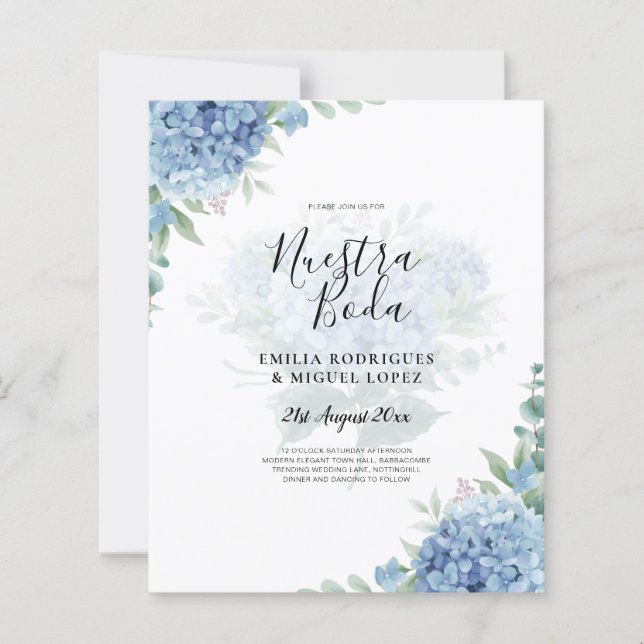 Lámina Hidrangea azul moderna Invitación a matrimonio Cód (Anverso)