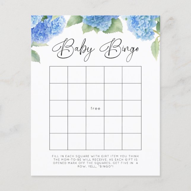 Lámina Hidrangea Baby Bingo Baby Shower Games (Anverso)