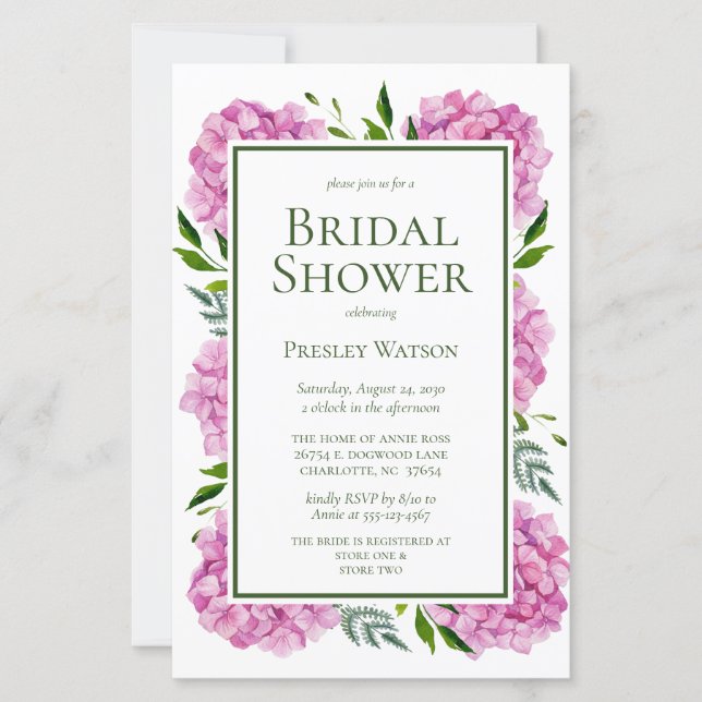 Lámina Hidrangeas Rosadas Presupuestarias Ducha de novias (Anverso)
