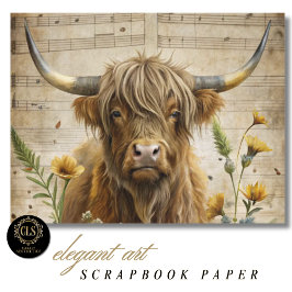 Lámina Highland Cow  and Music Notes