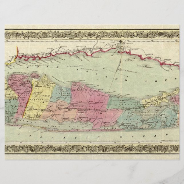 Lámina Histórico mapa de viajeros de 1855-1857 de Long Is (Anverso)